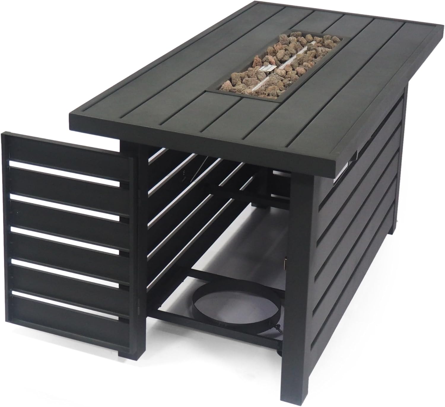 Propane Fire Pit Table, 30,000 BTU 45 Inch Rectangular Outdoor & Indoor, Only Table (Not Included Propane & Cover), Portable Iron Gas Fire Pits for Outside Patio Backyard Garden, No Assembly - Black