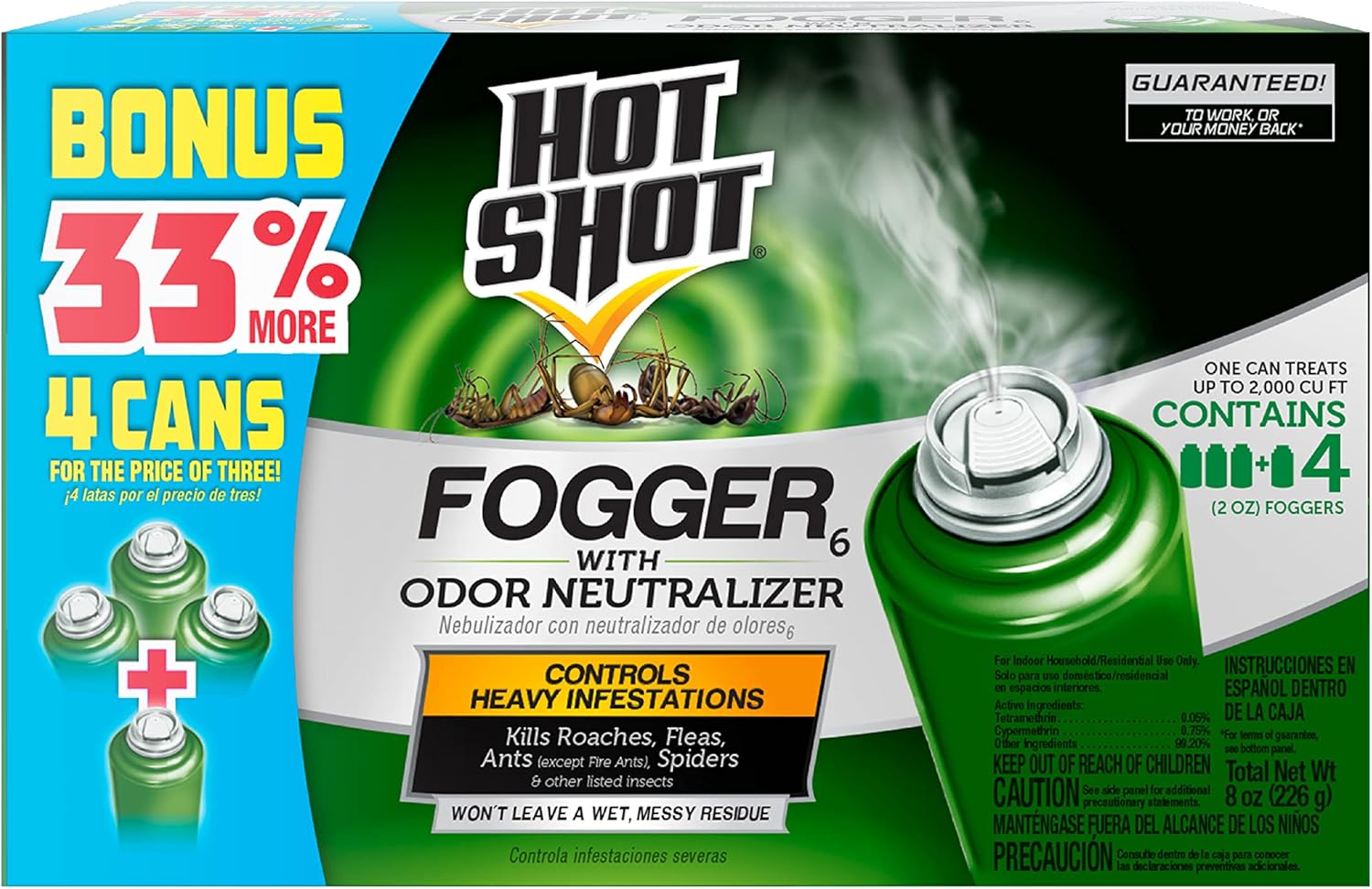 Hot Shot Fogger With Odor Neutralizer, Kills Roaches, Ants, Spiders & Fleas, Controls Heavy Infestations, 24 Count, 2 Ounce
