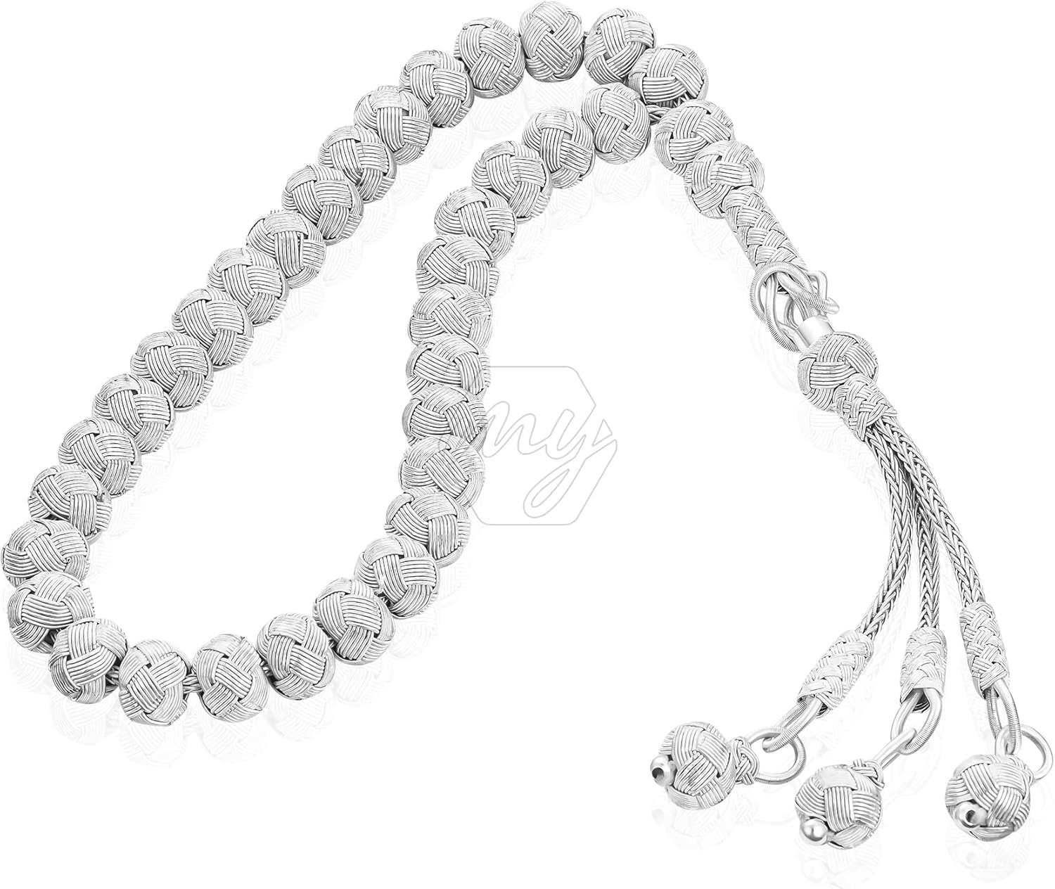 1000 Ct Silver Turkish Kazaz Hand Knitted Islamic Prayer Beads Tasbeeh Rosary