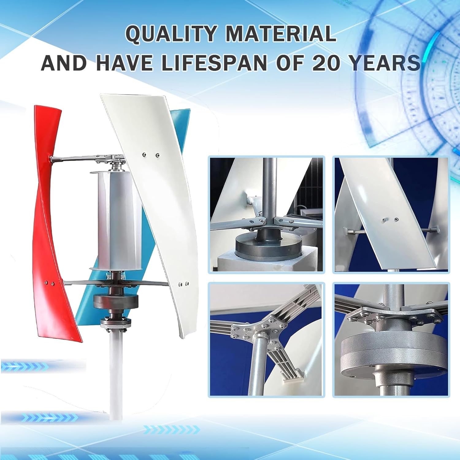 18000W Vertical Wind Turbine Generator Kit - 3 Blade Power Turbine with Controller for 12V/24V/48V - Ideal for Boats, Cabins, Gazebos, and Industrial Energy Solutions