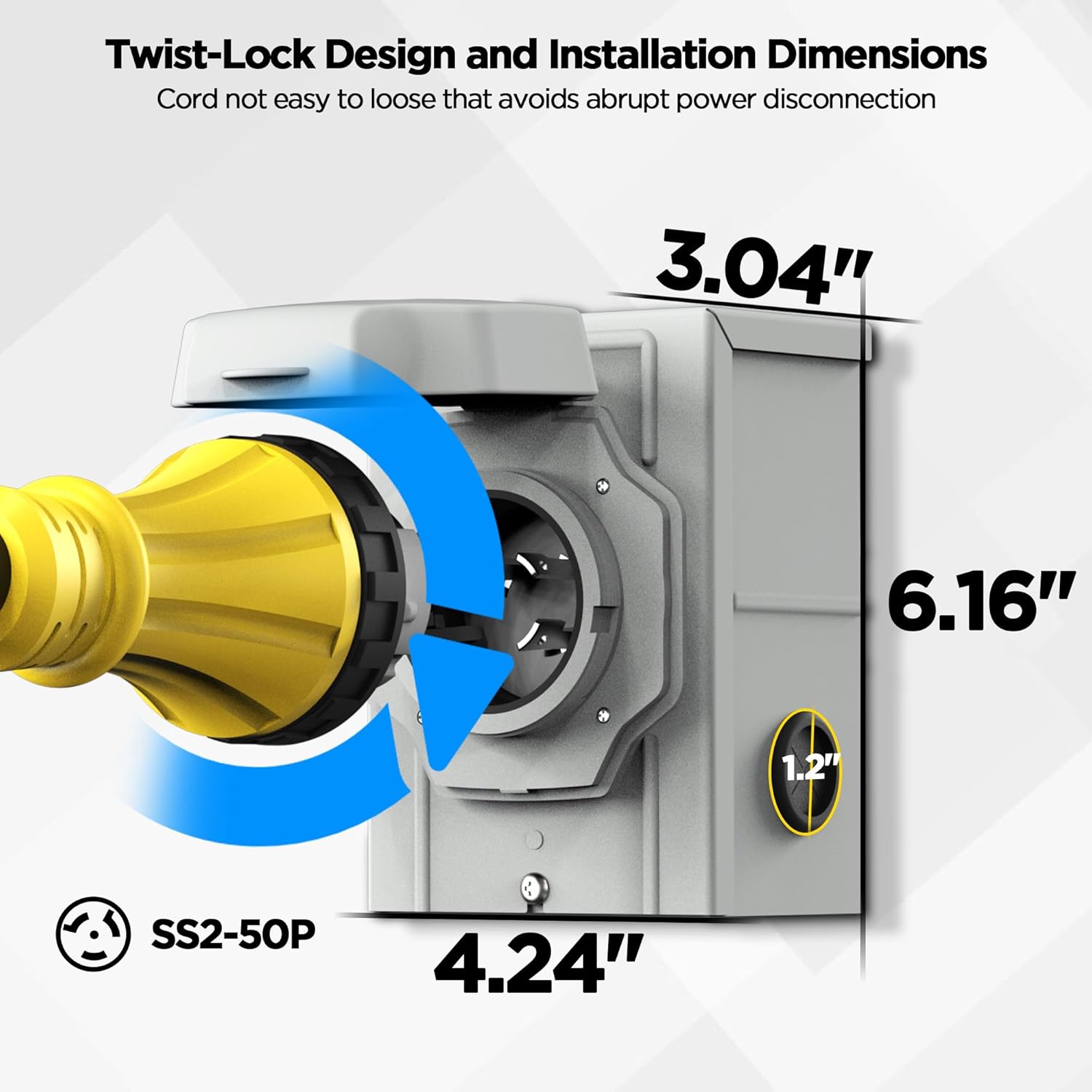 25FT 50 Amp Generator Cord with Twist Lock and Pre-Drilled Power Inlet Box, Heavy Duty NEMA 14-50P to SS2-50R Extension Cord with Inlet Box, 125/250V, 12500W, ETL Listed, for Generator to RV, House