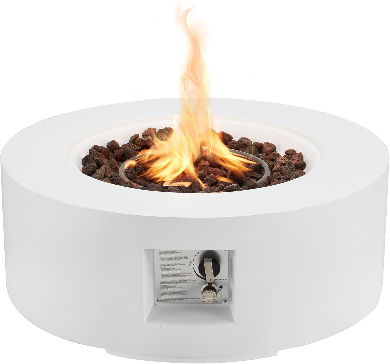 50 Btu Outdoor Round Propane Fire Pit Table White Steel