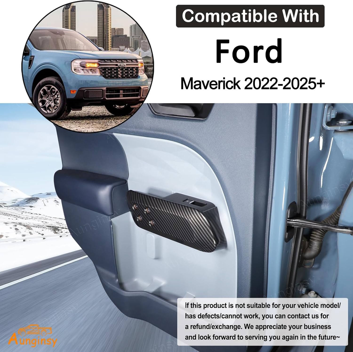 Aunginsy Inner Door Handle Panel Trim Cover Compatible with Ford Maverick 2022-2025 Pickup Front Rear Door Look Interior Door Armrest Handle Panel Protection Cover Decorative Sticker ABS Accessories