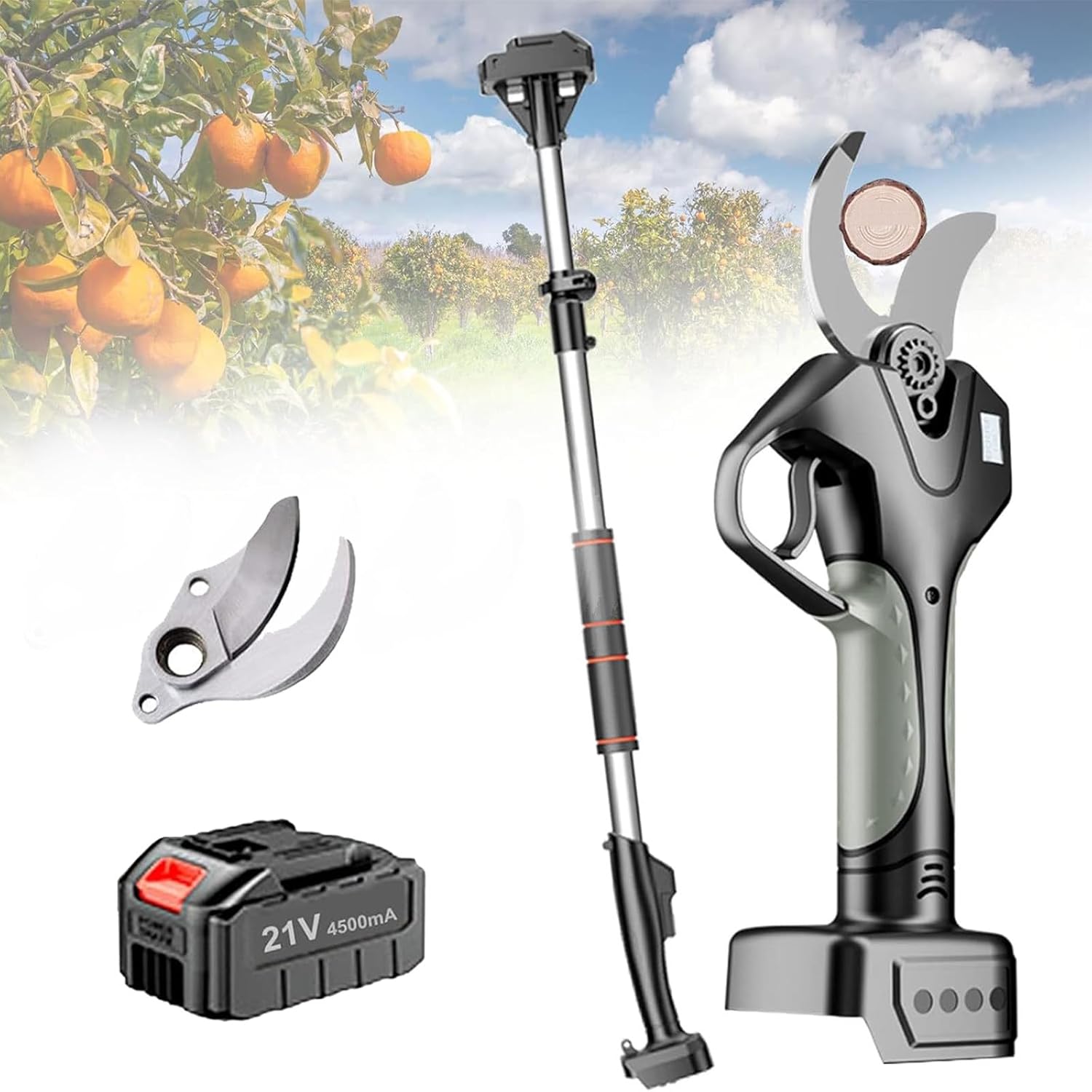 Electric Pruning Shears with Extension Rod, Electric Garden Scissors with 4500mAh Lithium Battery, Handheld Cordless Tree Branch Pruner,1 Battery