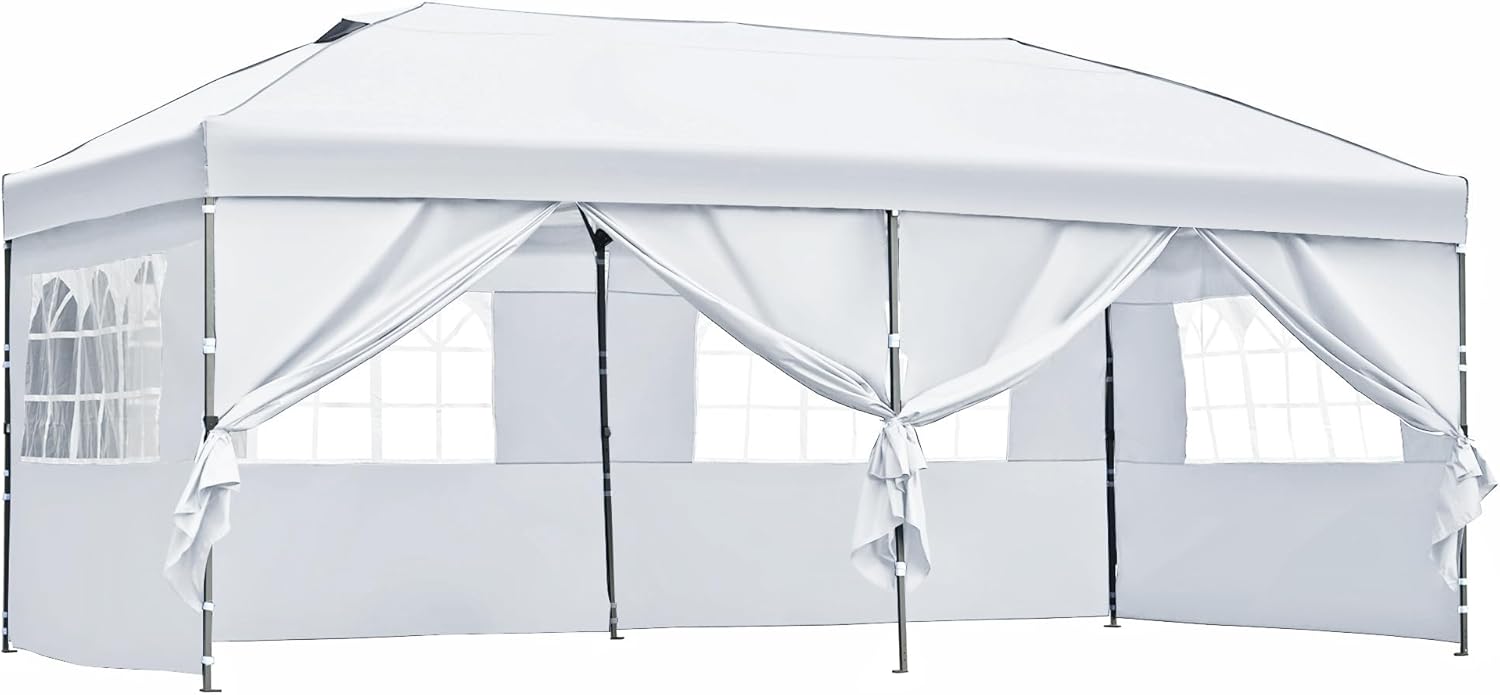 10x20 Pop Up Canopy with Sidewalls, Outdoor Canopy Tent Heavy Duty for Backyard, Wedding Party Tent for Parties with Wheeled Bag (White)