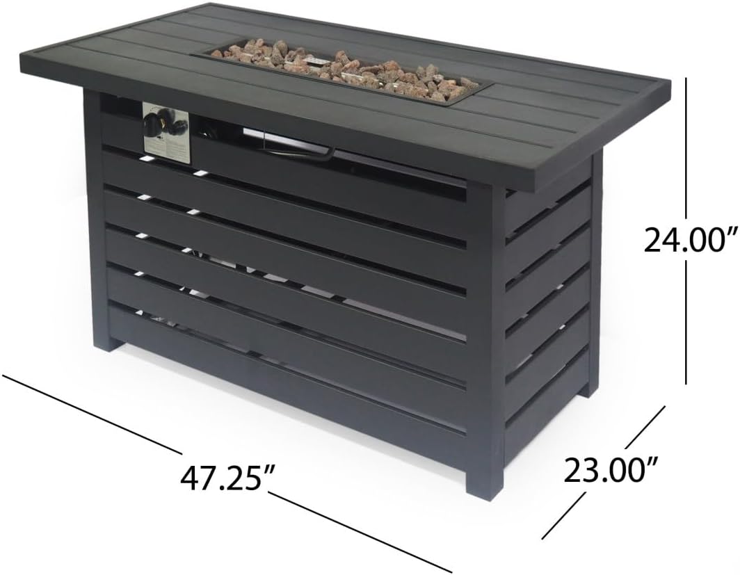47-inch Rectangular Iron Fire Pit, 30,000 BTU Black Outdoor Propane Fire Pit Table with Internal Tank Storage, Modern Patio Heater for Backyard Garden Deck