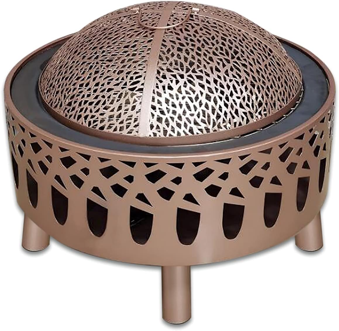 Metal Fire Bowl Patio Heaters Fire Pit with BBQ Grill Shelf and Spark Protection Mesh Patio Garden Heater Outdoor BBQ Camping