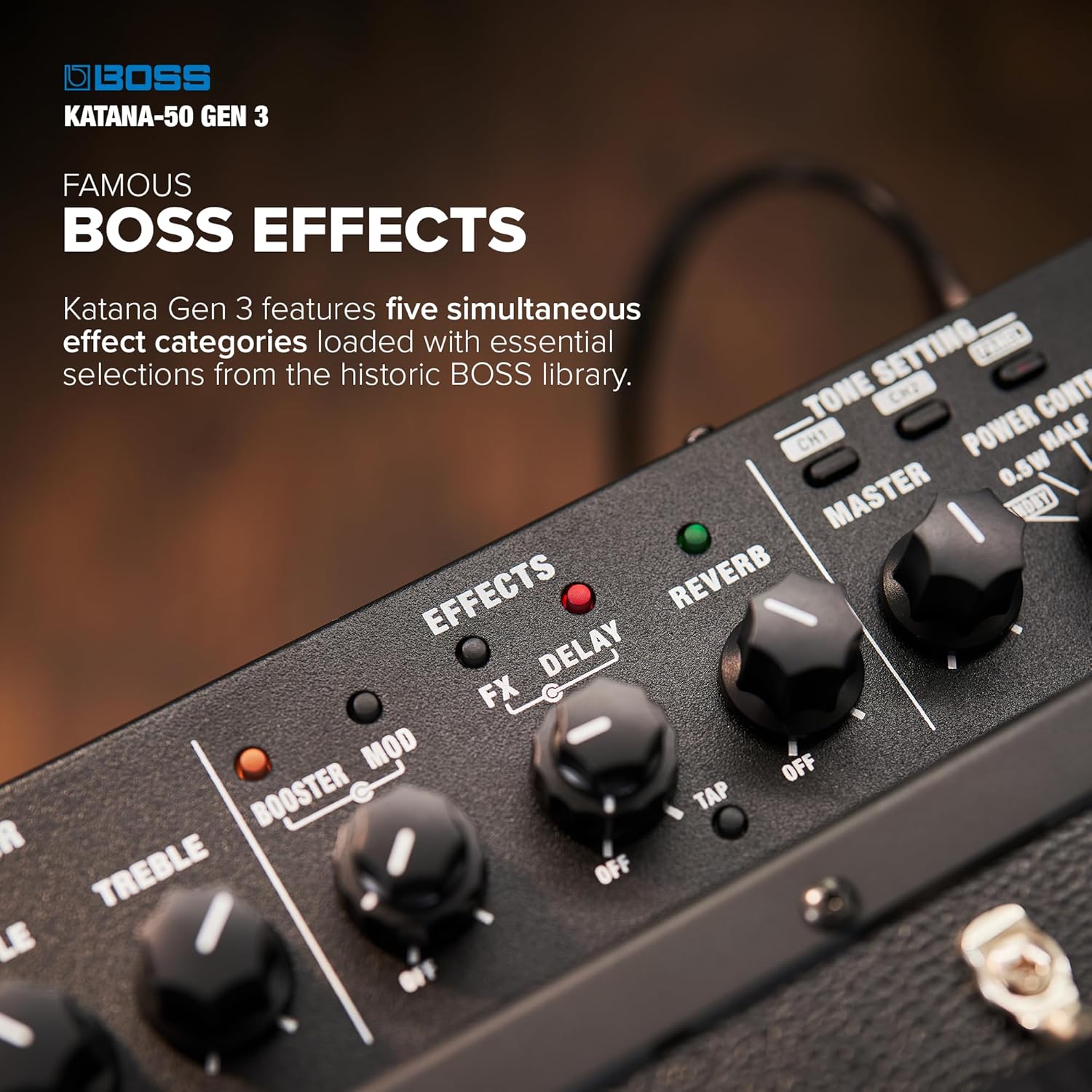 BOSS Katana-50 Gen 3 Guitar Amplifier | Compact 50-Watt Combo Amp | Custom 12-Inch Speaker | Evolved Tube Logic Sound | 12 Amp Characters | Onboard BOSS Effects | Advanced Connectivity & More