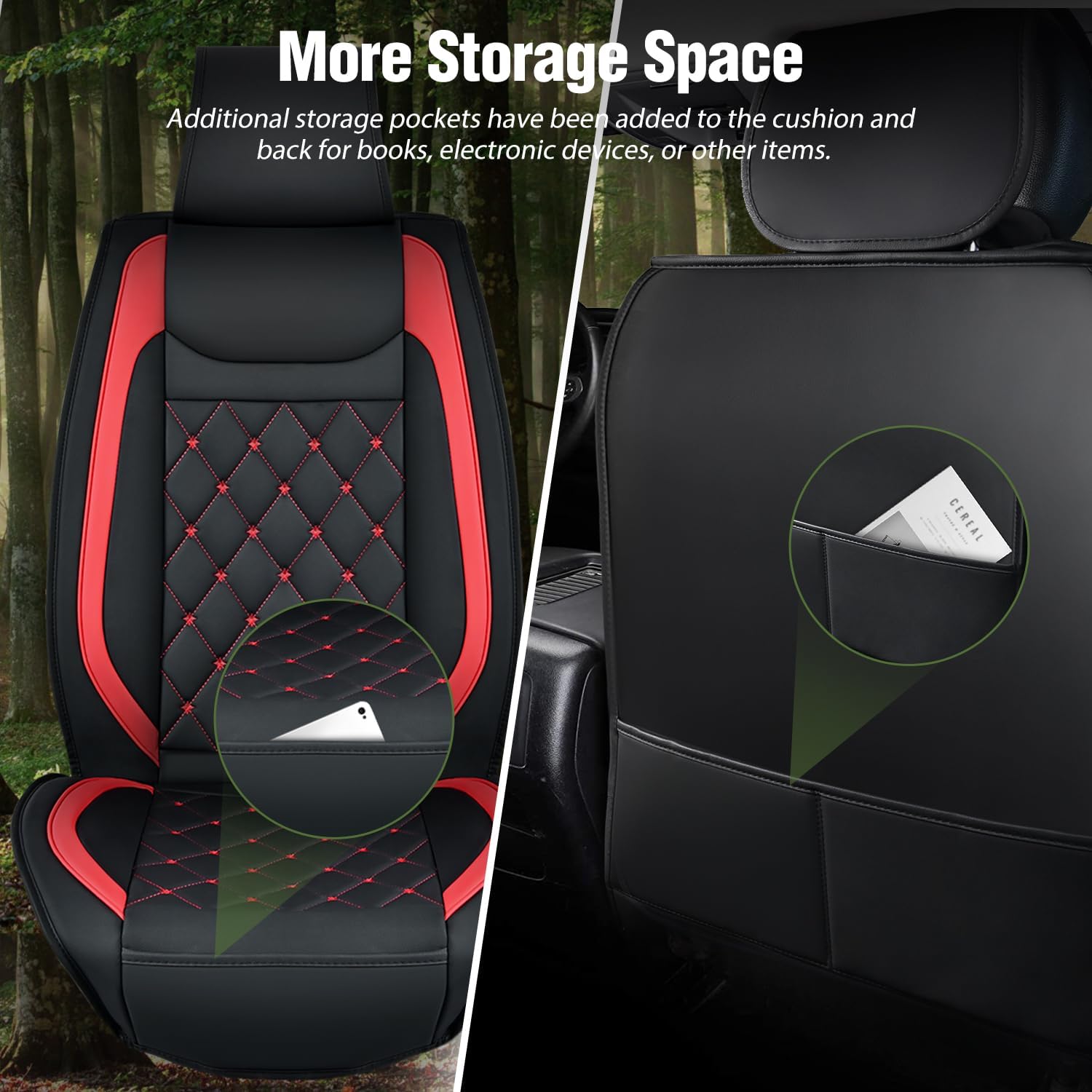 Nilight Car Seat Covers Waterproof Breathable Faux Leather Cushions Anti-Slip Universal Cover for Hyundai Kia Civic Corolla Honda Accord Camry CR-V Fusion SUV Truck (2 PCS Front, Black-Red)