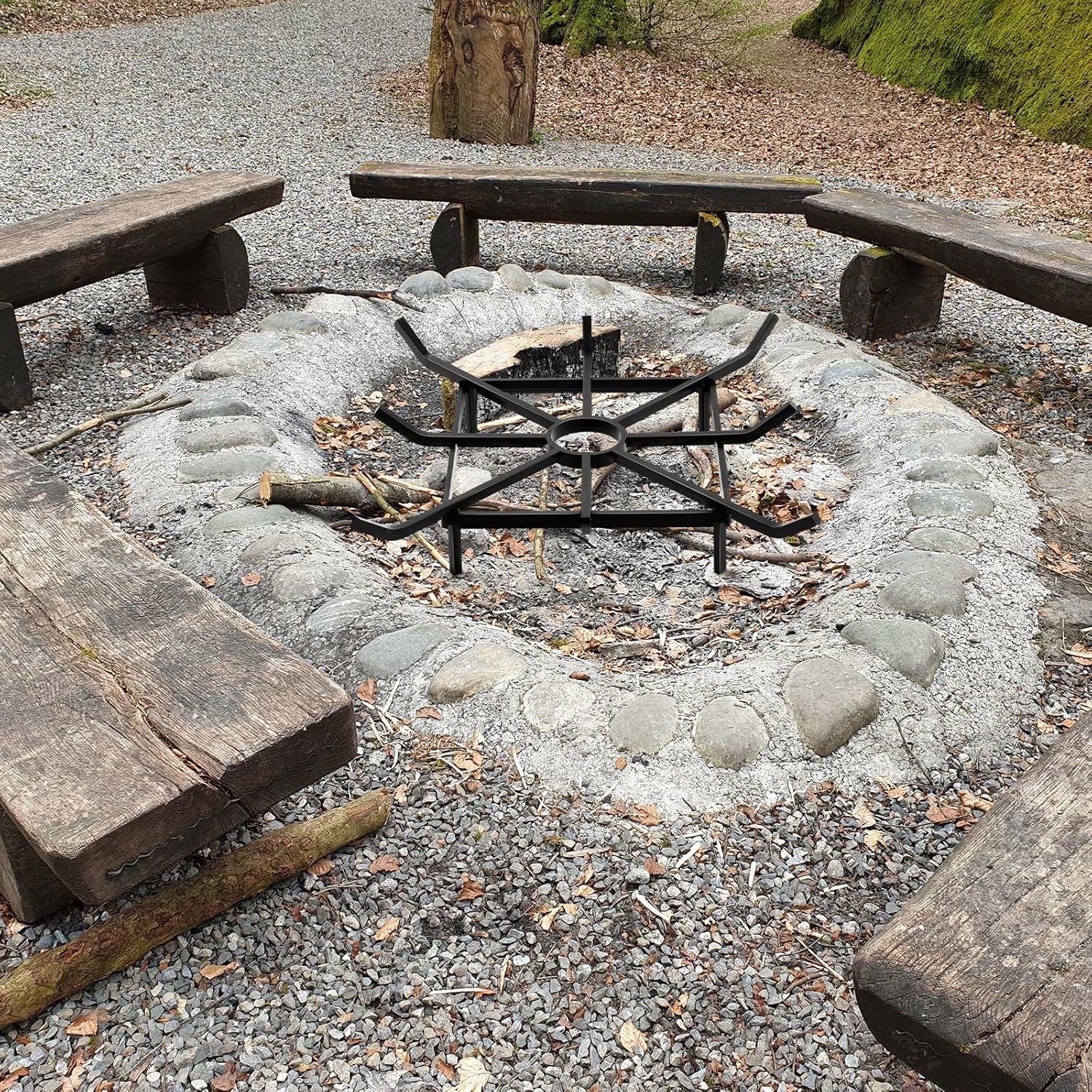 24 x 24 Inch Square Wheel Fire Pit Grate, Heavy Duty Fireplace Grate for Outdoor Wood Burning, Fire Pits, Fireplace Hearth & Campfire, Metal Log Rack Holder