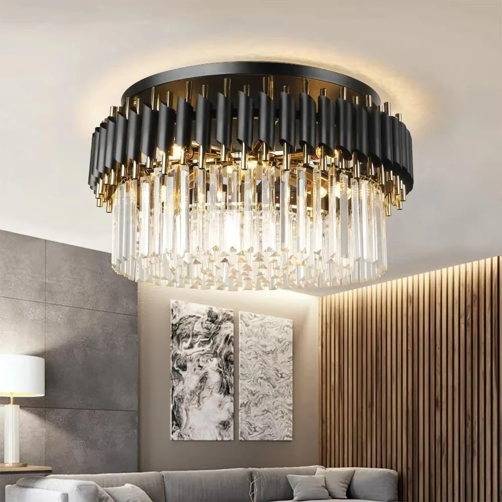 Modern LED Gold Black Crystal Ceiling Chandeliers for Living Study Room Round Kitchen Pendant Lamps Bedroom Decoration Lighting,Indoor Illumination