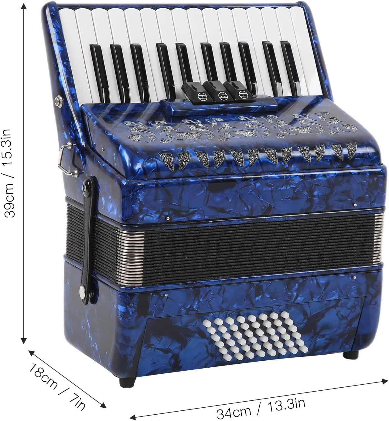 Celluloid Accordion for Beginners, ABS 26 Key 48 Bass Piano Keyboard Instrument, Play Freely with Sensitive Bass Button, Bellows Made of Cowhide