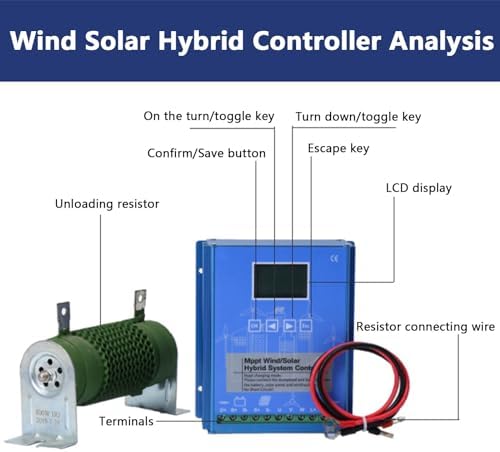6000W Wind Solar Hybrid Charge Controller - MPPT Regulator for 12V/24V/48V Batteries, Off-Grid System, Dump Load, Blue, Ideal for Wind Turbine & Solar Panel Charging