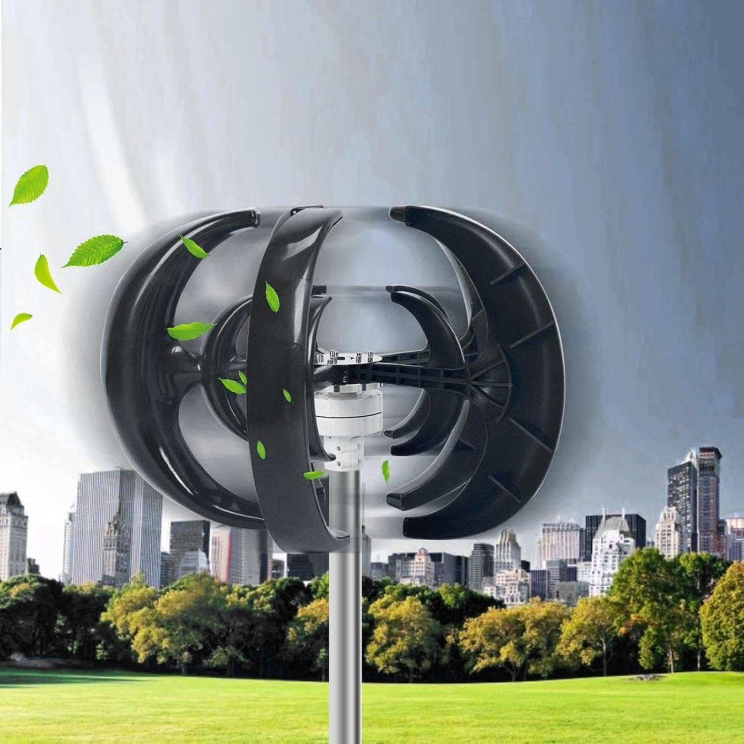 600W No Noise Vertical Wind Turbine Generator, 12V/24V Magnetic Levitation Design, MPPT Controller for Home & Street Lighting, Efficient Renewable Energy Solution - Black
