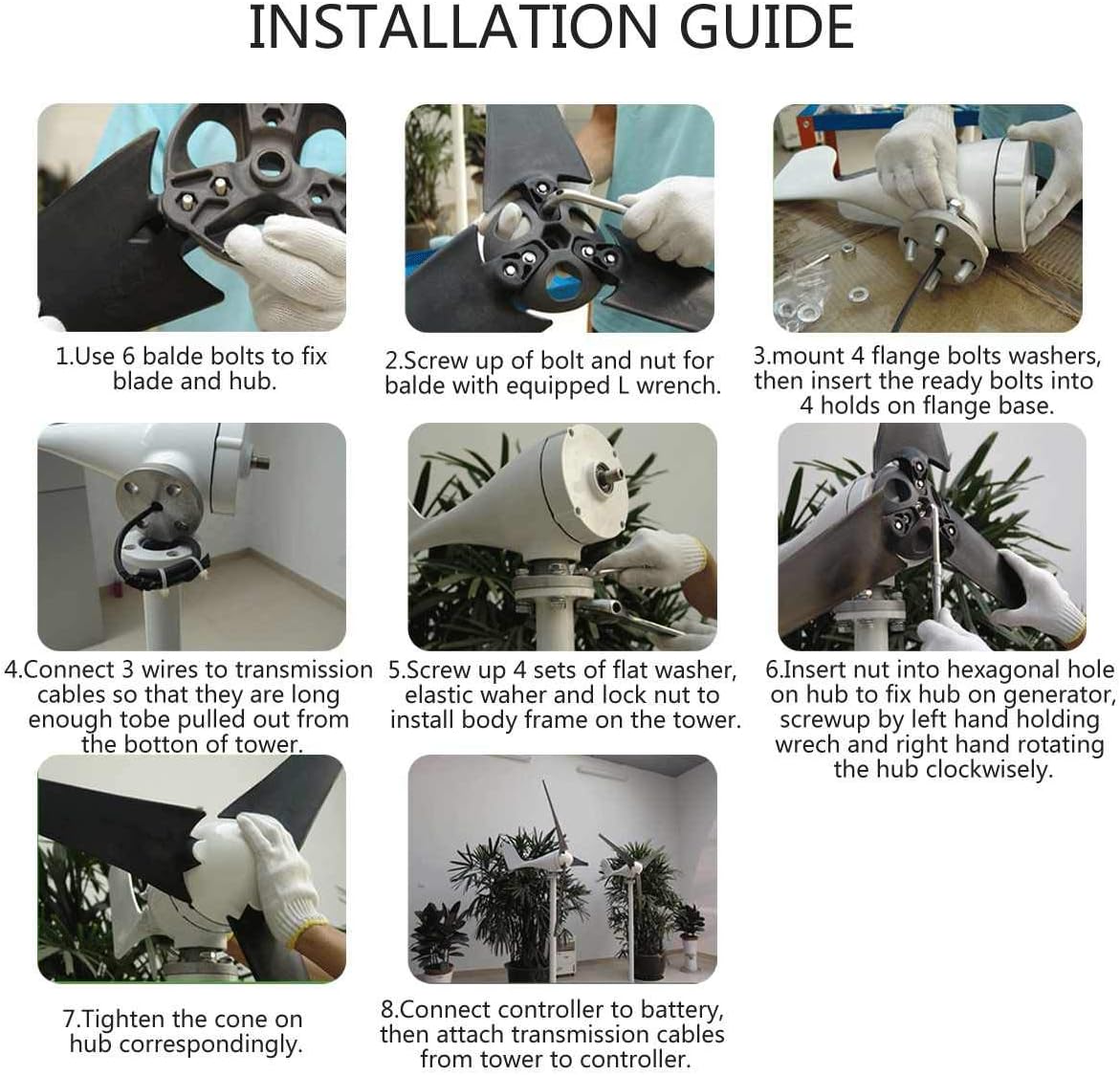 3600W 12V/24V/48V 5 Blade Wind Turbines Generator Efficient Wind Turbines Horizontal Home Power Windmill Energy Turbines Charge,24v