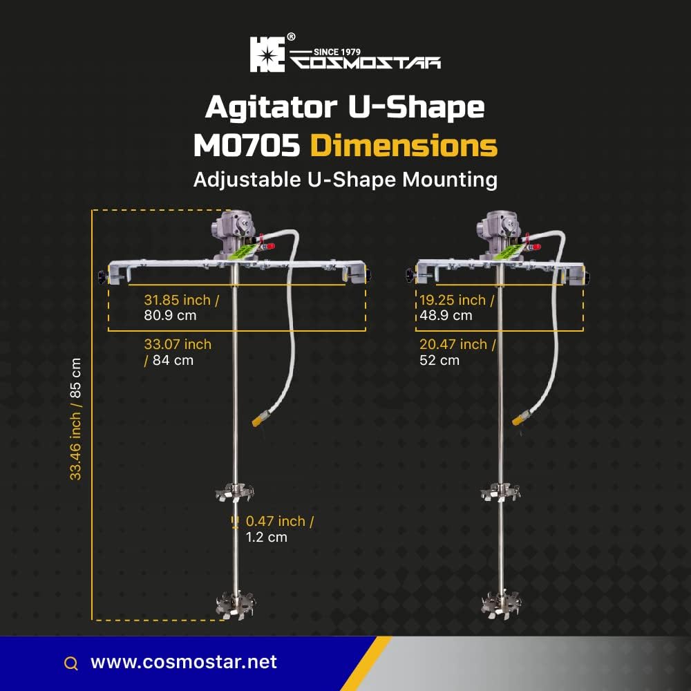 COSMOSTAR 1/8HP 55 Gallon Pneumatic Agitator Adjustable Drum Bucket Paint Mixer| Pneumatic Bracket Mixer, Paint Stirring Machine Bracket Air Agitator Paint Mix Tool, Tank Barrel Air Mixer