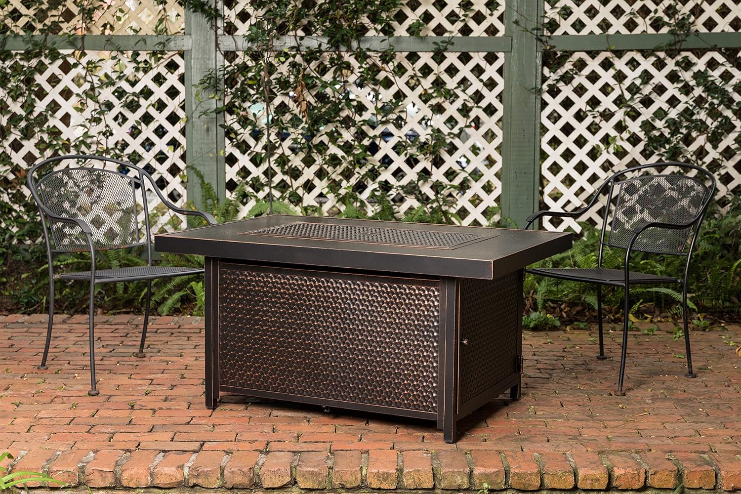 Weyland Hammered Aluminum Convertible Gas Fire Pit Table 55000 BTU Multifunctional Outdoor Firepit with Fire Bowl Lid, Nylon Cover & Clear Fire Glass Bronze Finish - Rectangular 48