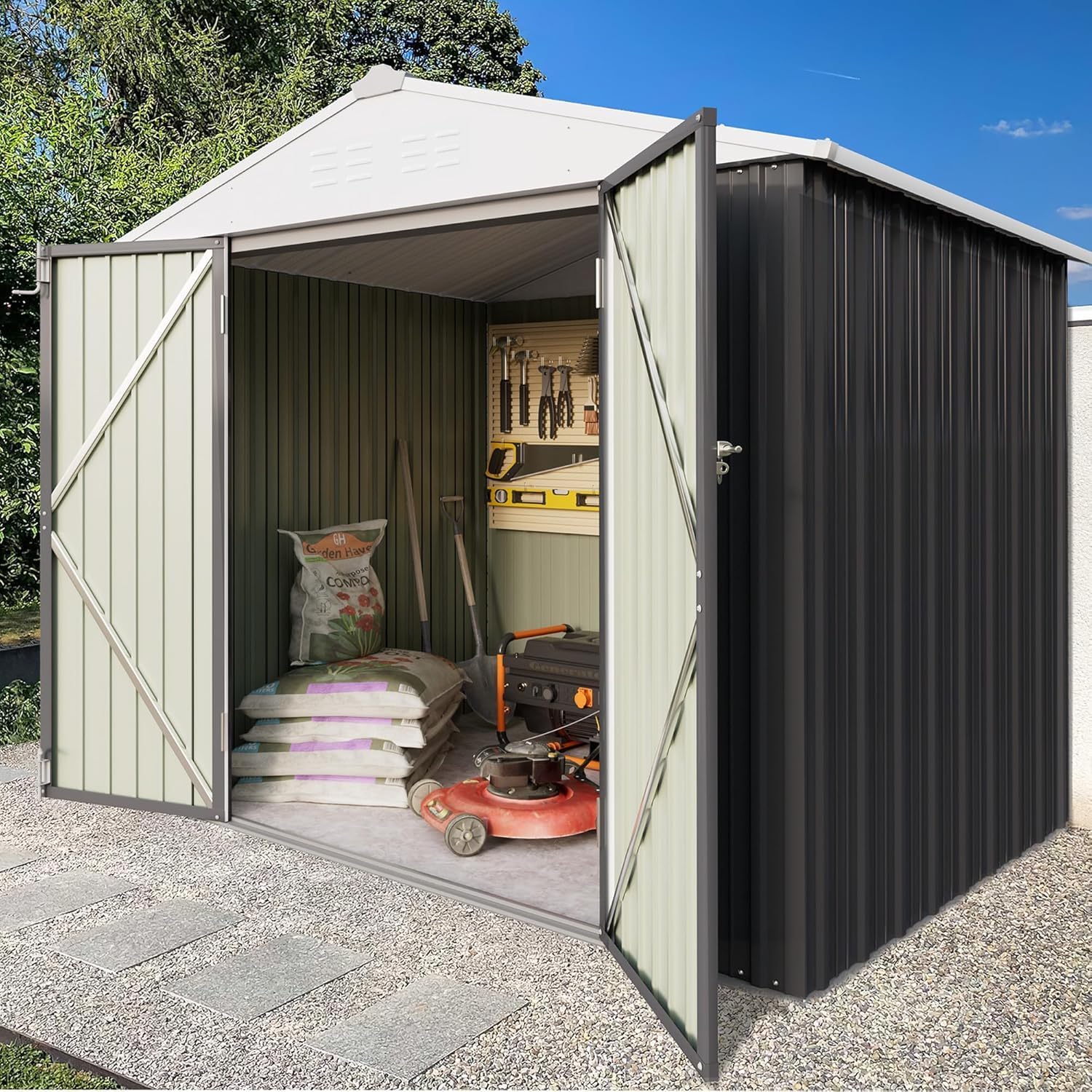 Greesum 6x4FT Outdoor Storage Shed, Utility Tool Shed Metal Storage Garden Shed with Door & Lock for Patio Storage, Gray