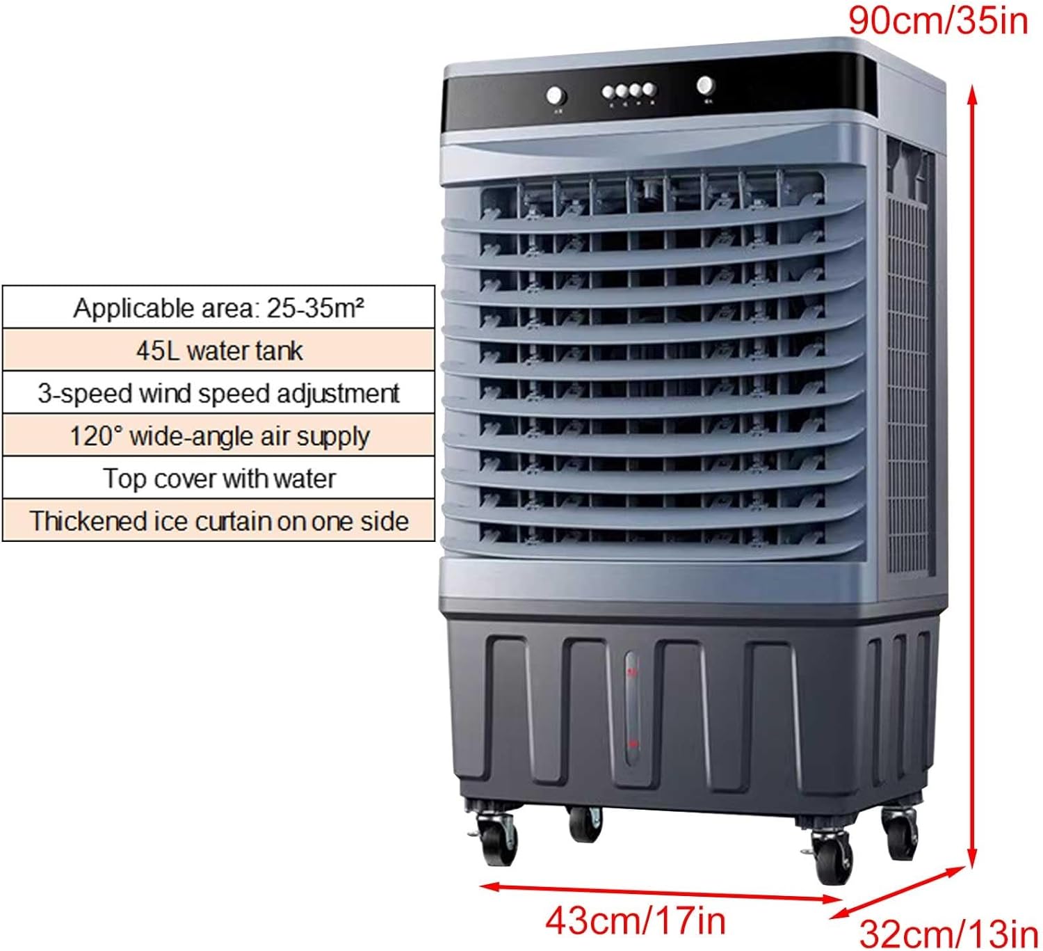 Swamp Cooler Air Conditioner with Water Tank, Evaporative Air Cooler with 4 Ice Box, Quiet Operation, 3 Wind Speeds for Outdoor Indoor Use(90cm/35in)