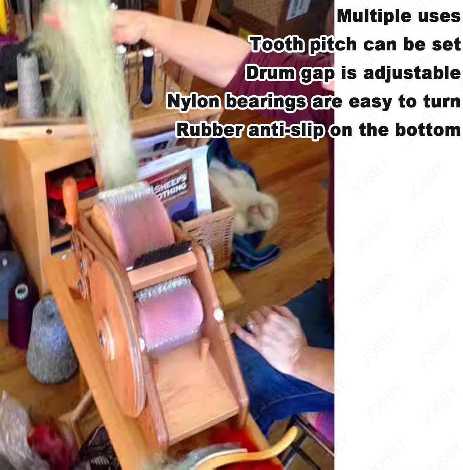 Drum Carder, Wool Fiber Carding Machine, Adjustable Roller Gap, Wool Felt-Making Tool, for Artistic Creation, DIY Craft