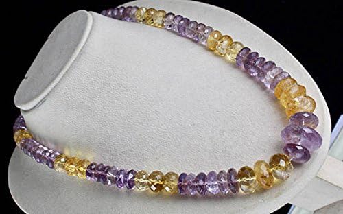 Natural CITRINE AMETHYST FACETTED Round Beads Necklace 22 INCHES 26 MM TO 9 MM