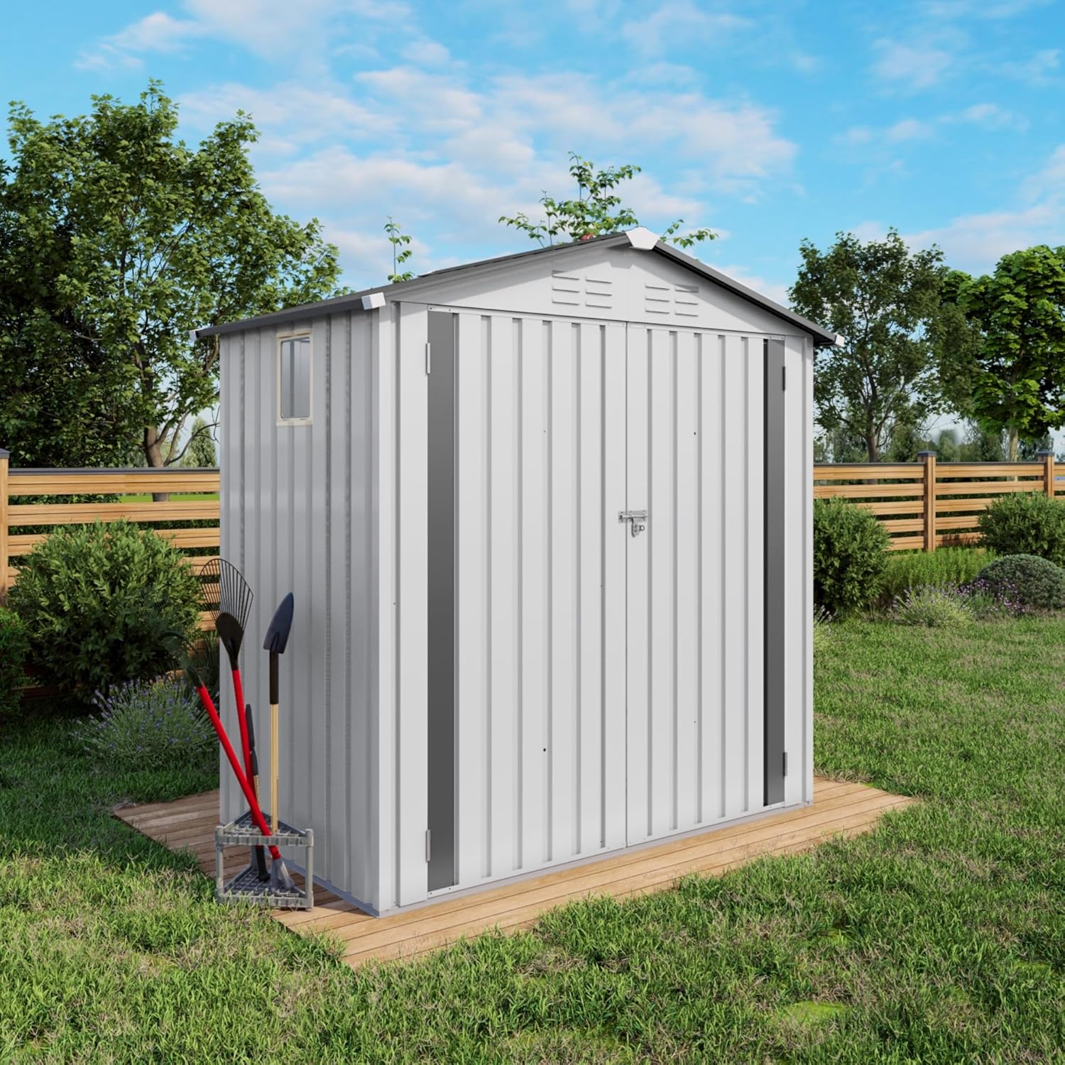 6x3.6FT Storage Shed, Outdoor Galvanized Steel Garden Shed with Lockable Door & Window, Waterproof Metal Tool Storage for Garden, Backyard, Patio, Lawn