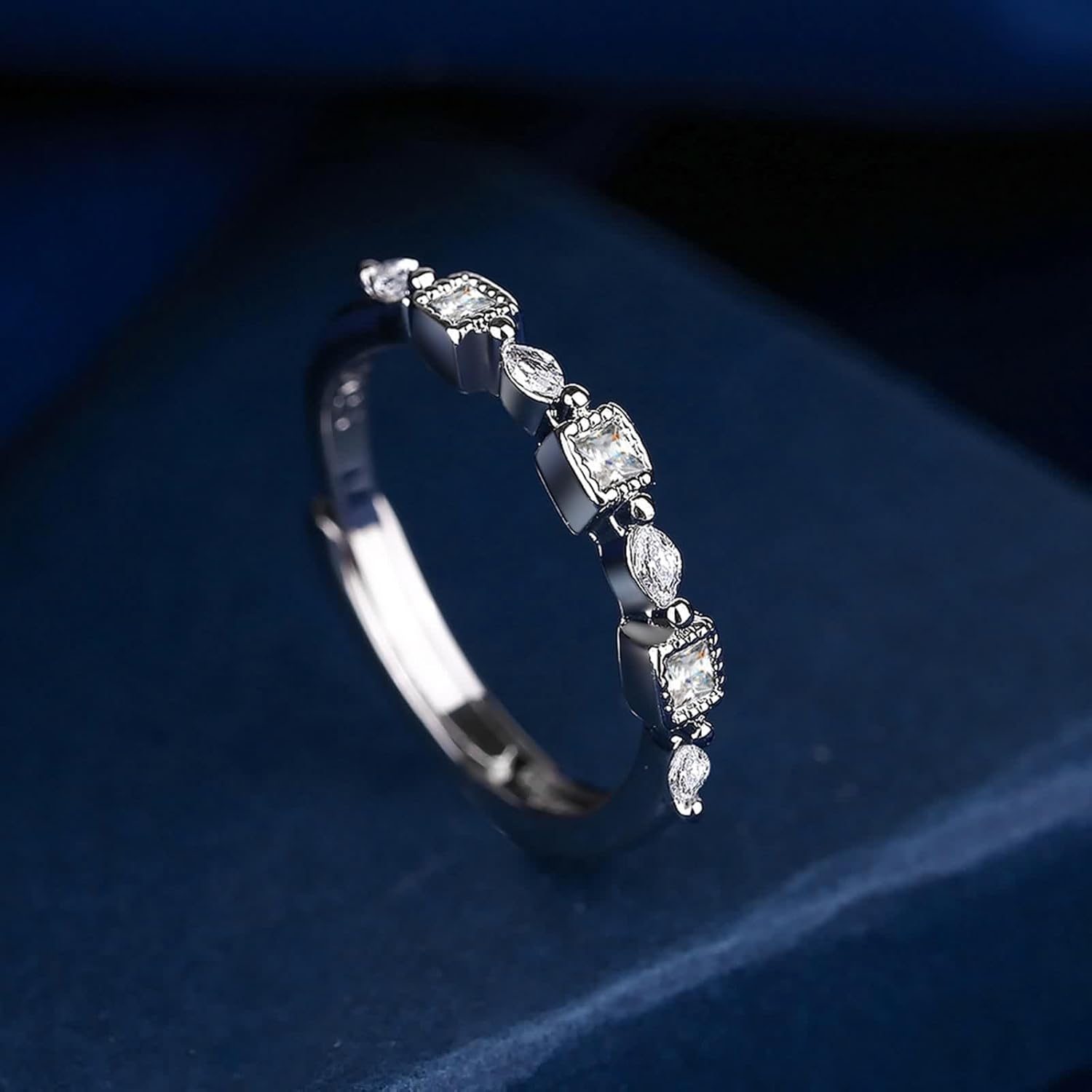 18K White Gold Engagement Ring, Women's Rings Lab Diamond Narrow Silver Jewelry Gift for Wife