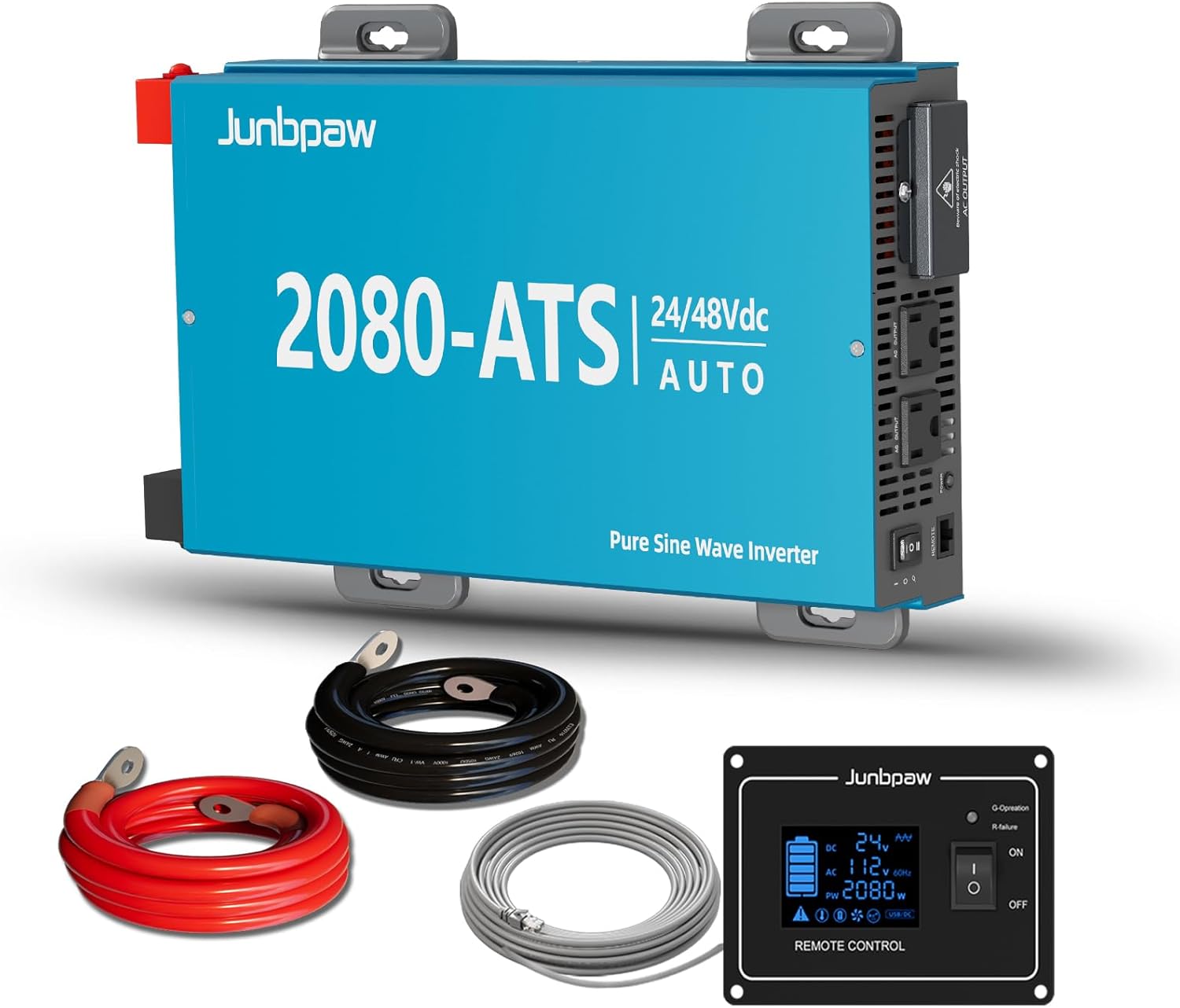 2080W Pure Sine Wave Inverter with Auto Transfer Switch ATS, Dual Voltage Power Inverter 24V/48V to 120V for RV, Truck Off-Grid, Camping, Home Emergency Backup (Blue)