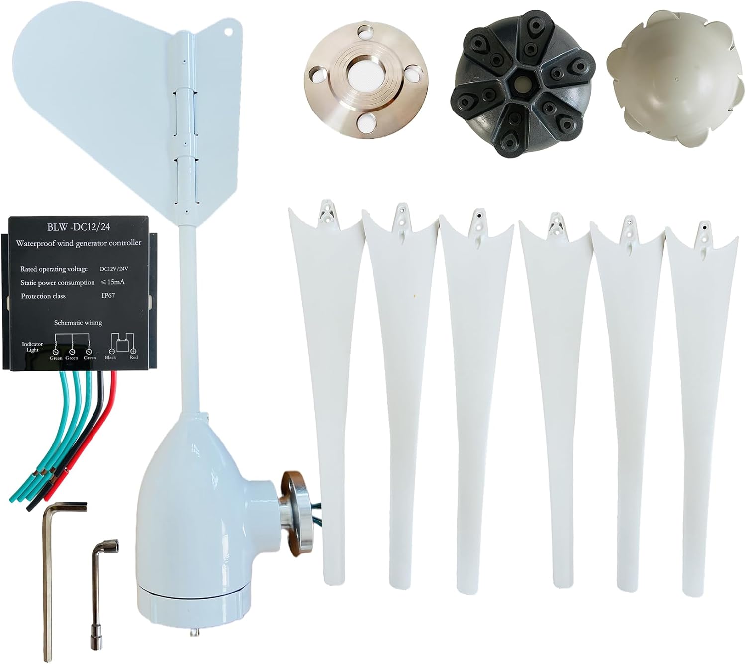 2000W Windmill Power Generation 6-Blade Wind Turbine,12V 24V 48V Wind Power Generation with Maximum Speed Protection, for Home Commercial Industrial Energy (White)