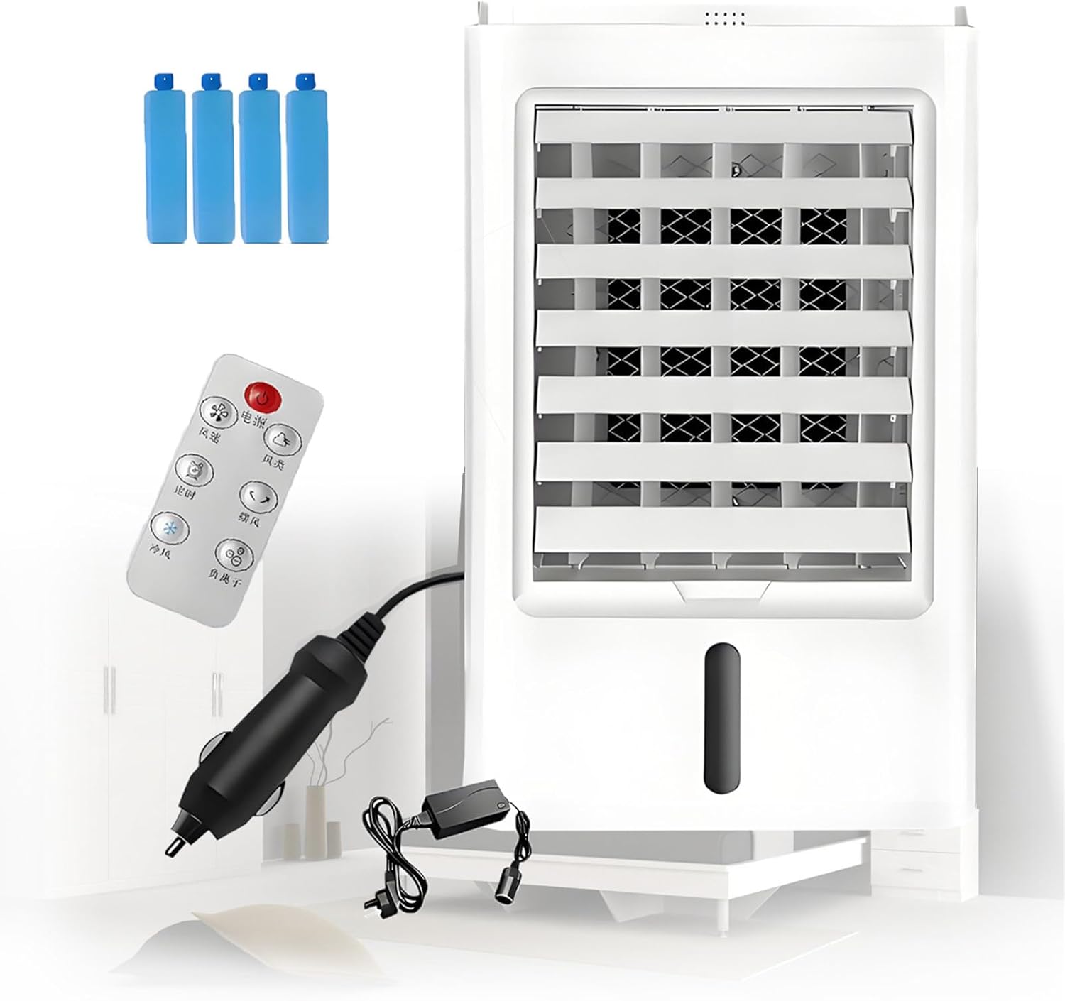 Portable AC Air Conditioner Small Desktop Cooling Fan with 3-Speed and 4 Ice Packs Evaporative Personal Mini AC Remote Control Touch Screen for Car Camping Home Office 24VHomeCar