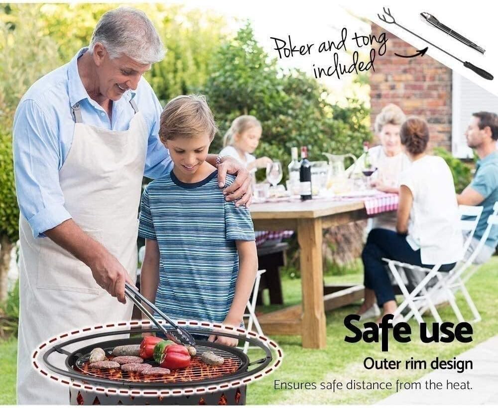 Fire Pits Outdoor Wood Burning Fire Bowl with Handles,Removable Metal Fire Basket with Fire Fork, Patio Garden Multifunctional Fire Pit for Heating/BBQ with Cover BBQ Cooking for Outside Camping