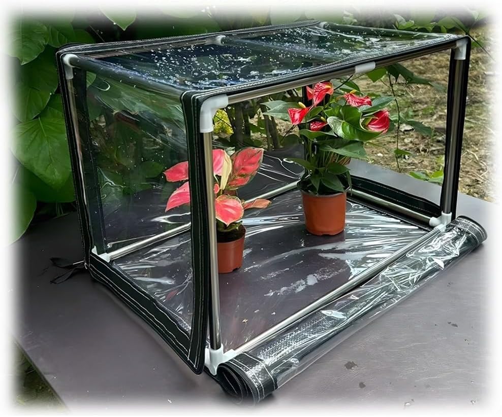Zfmnoyev Mini Greenhouse, Portable Green Houses for The Garden, Small Plants Growhouse Flower Tent Shelter, with PVC Cover and Stainless Steel Frame, Easy to Assemble(100x60x50 cm/39x24x20 in)