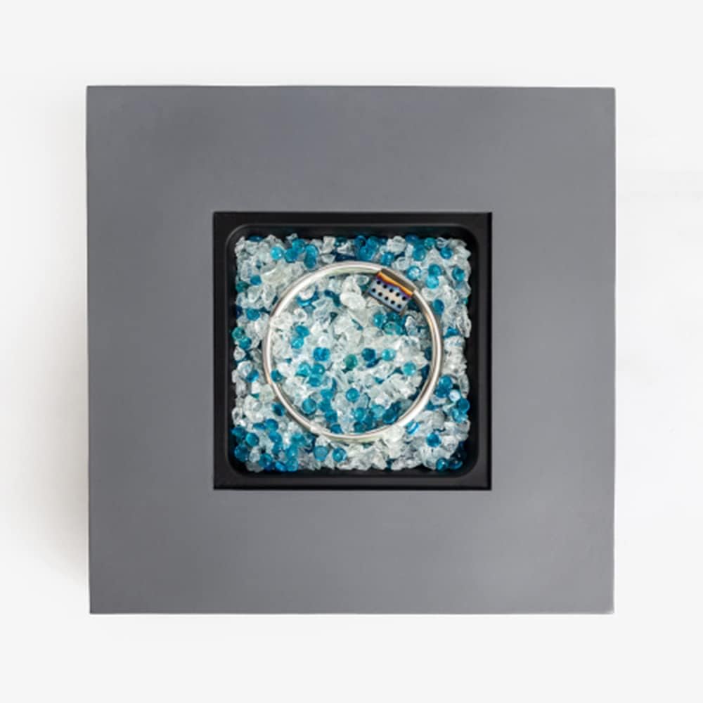 Outdoor Concrete Fire Pit Table, Pulse Ignition Weatherproof Square Propane Gas Fire Table, Adjustable Flame, with PVC Cover, Glass Rock,Gray