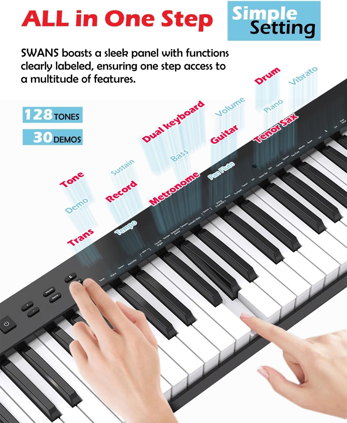 NikoMaku Semi-weighted 88 Keys Piano Keyboard Compact Portable Digital Piano Set for Beginners with Stand, Carrying Case, Sustain Pedal, Headphones, SWAN-S White