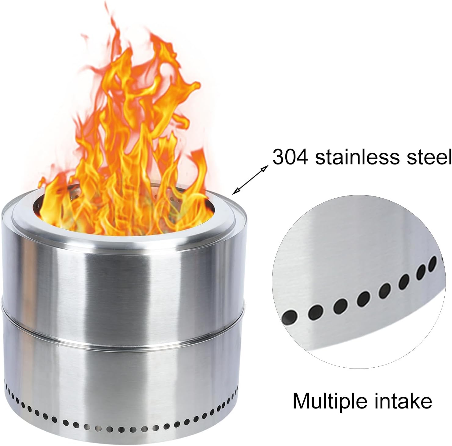 Smokeless Firepit, Wood Burning BBQ Firepit, Stainless Steel Portable Outdoor Fire Pit with Ash Tray, Bonfire Firepit for Outside Camping 50cm