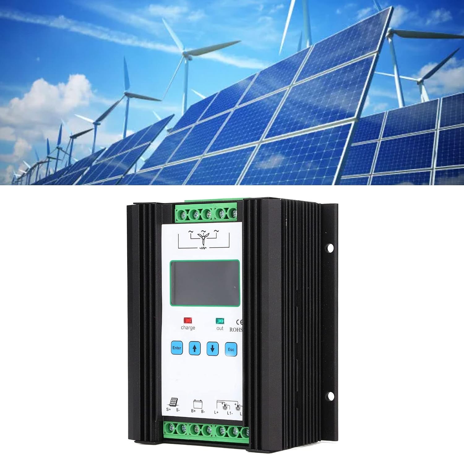 Wind Solar Controller Digital Intelligent 12V 24V 600W, LCD Display, PWM Charging, Multi for Efficient Safe