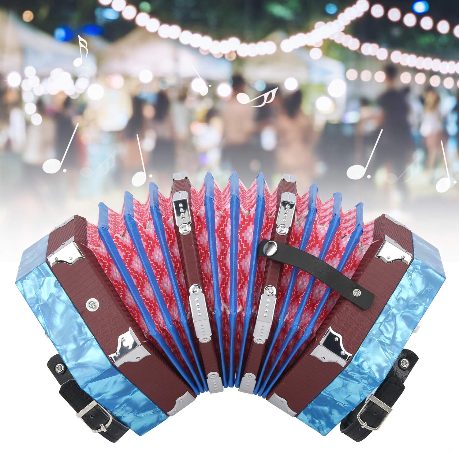 Concertina Accordion, 20-Button Concertina Accordion, Portable Professional for Adults Musical Instrument Supplies(Sky Blue)