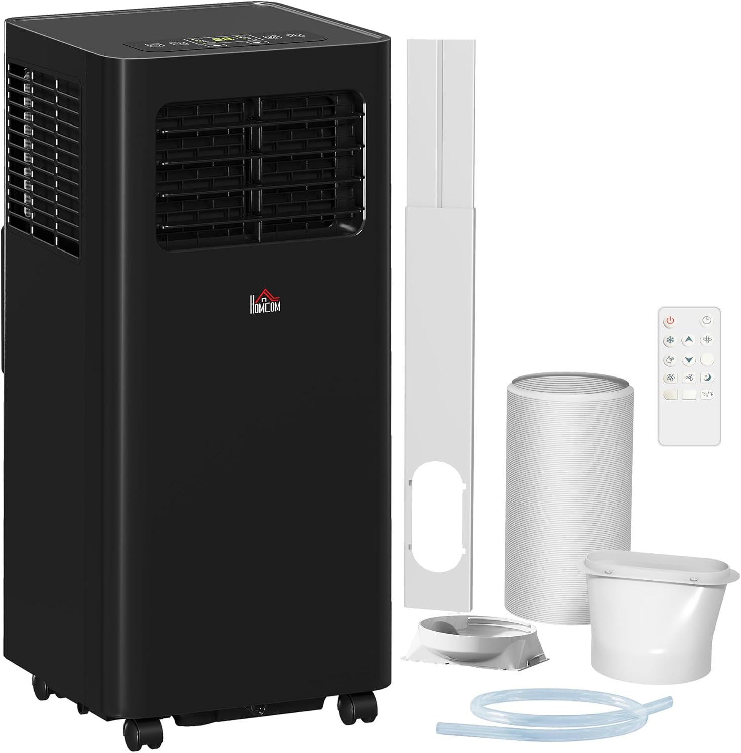 HOMCOM 8000 BTU Portable Air Conditioner for Rooms Up to 345 Sq. Ft., 3-in-1 AC Unit with Dehumidifier, Cooling Fan, Sleep, Remote, 24H Timer On/Off, Window Installation Kit, Black