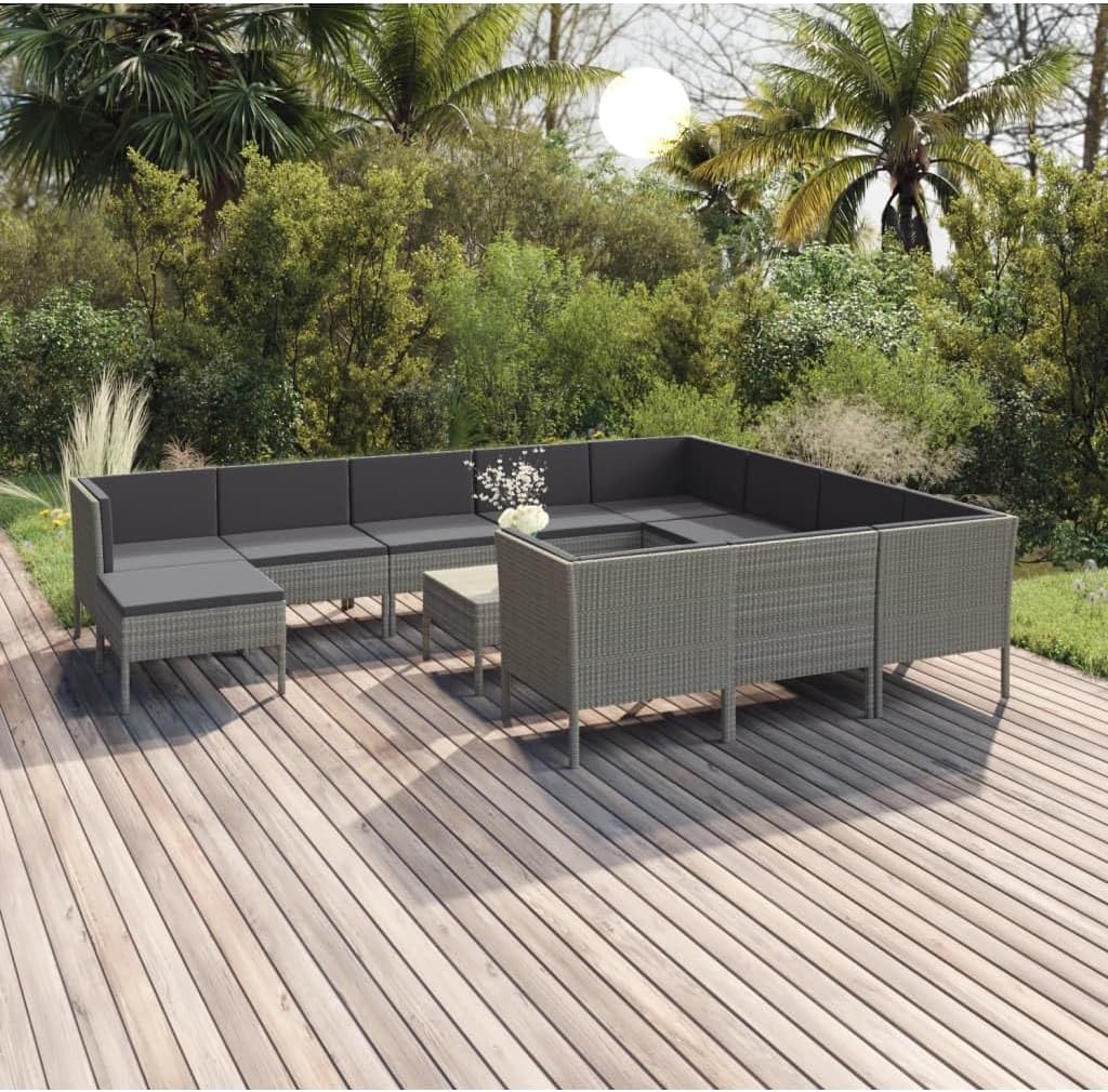 12 Piece Patio Lounge Set with Cushions Poly Rattan Gray,Cozy and Durable Patio Lounge Set: Relax in Style and Comfort Patio Furniture Sets, Outdoor Furniture Sets