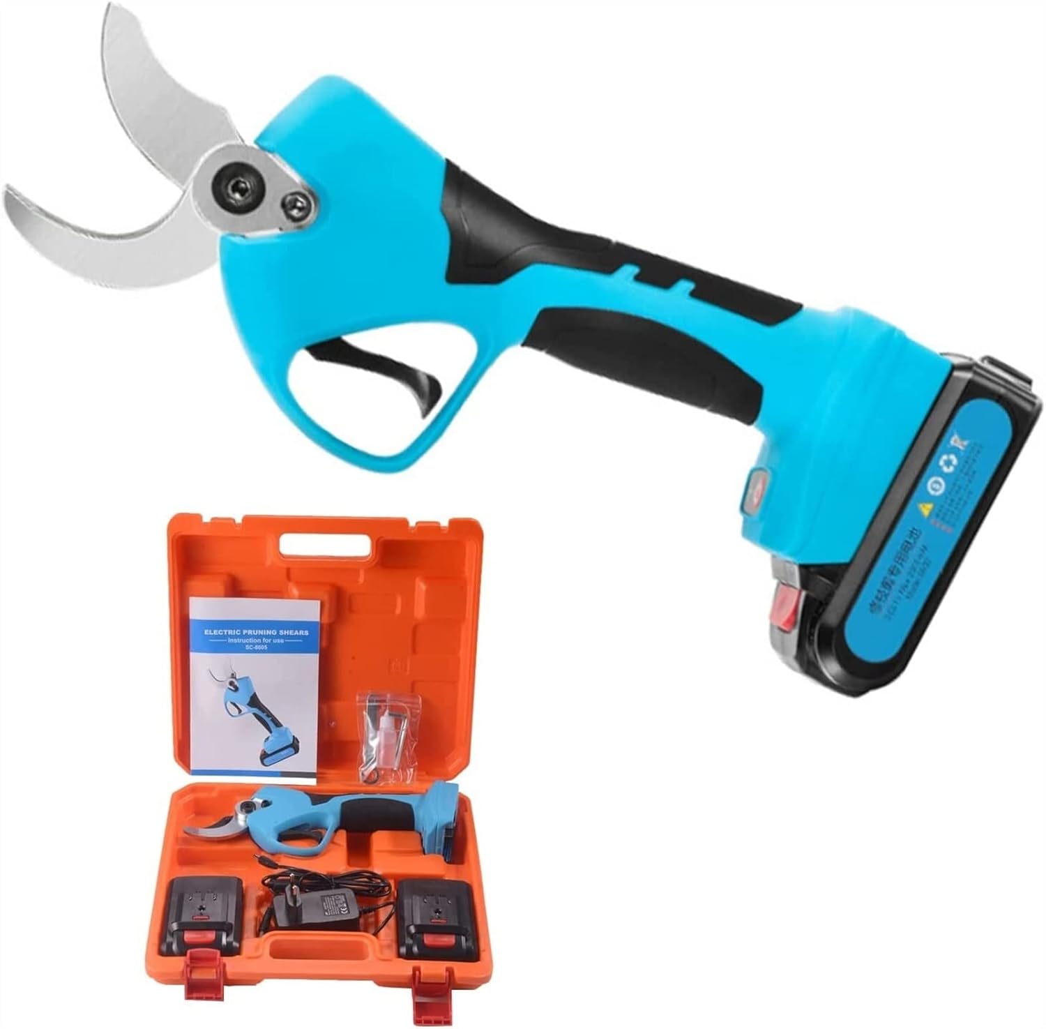 Pruning Shear Battery Powered, Electric Pruning Shears with 2 Pcs Rechargeable 21V 2Ah Lithium Cordless Electric Pruner 1.58Inch/40Mm Cutting Diameter