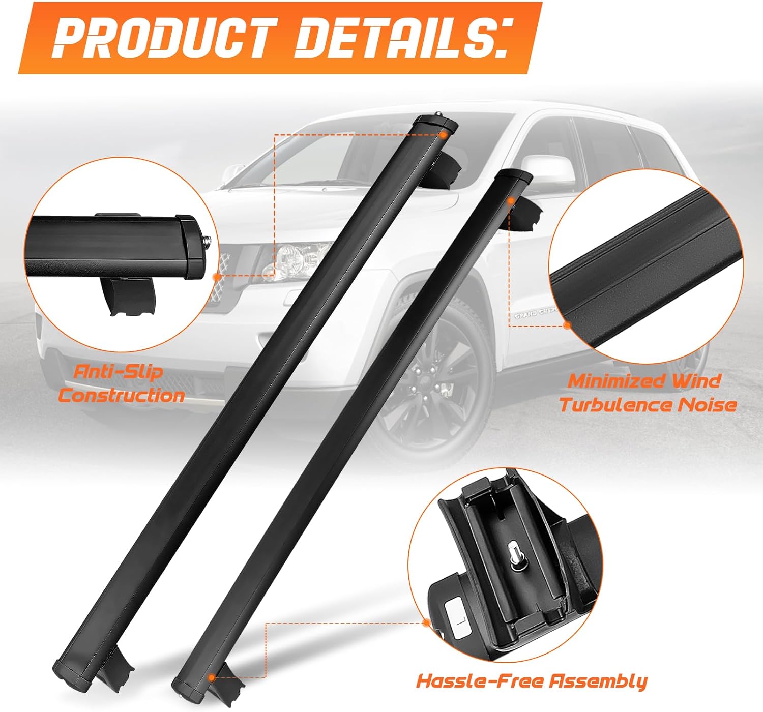 Roof Rack Cross Bars Luggage Carrier Fit for Jeep Grand Cherokee 2011-2021, Capable of Supporting Up to 200 lbs/90 kg, Ideal for Roof Bags, Roof Boxes, Bike Racks, and Various Other Accessories.