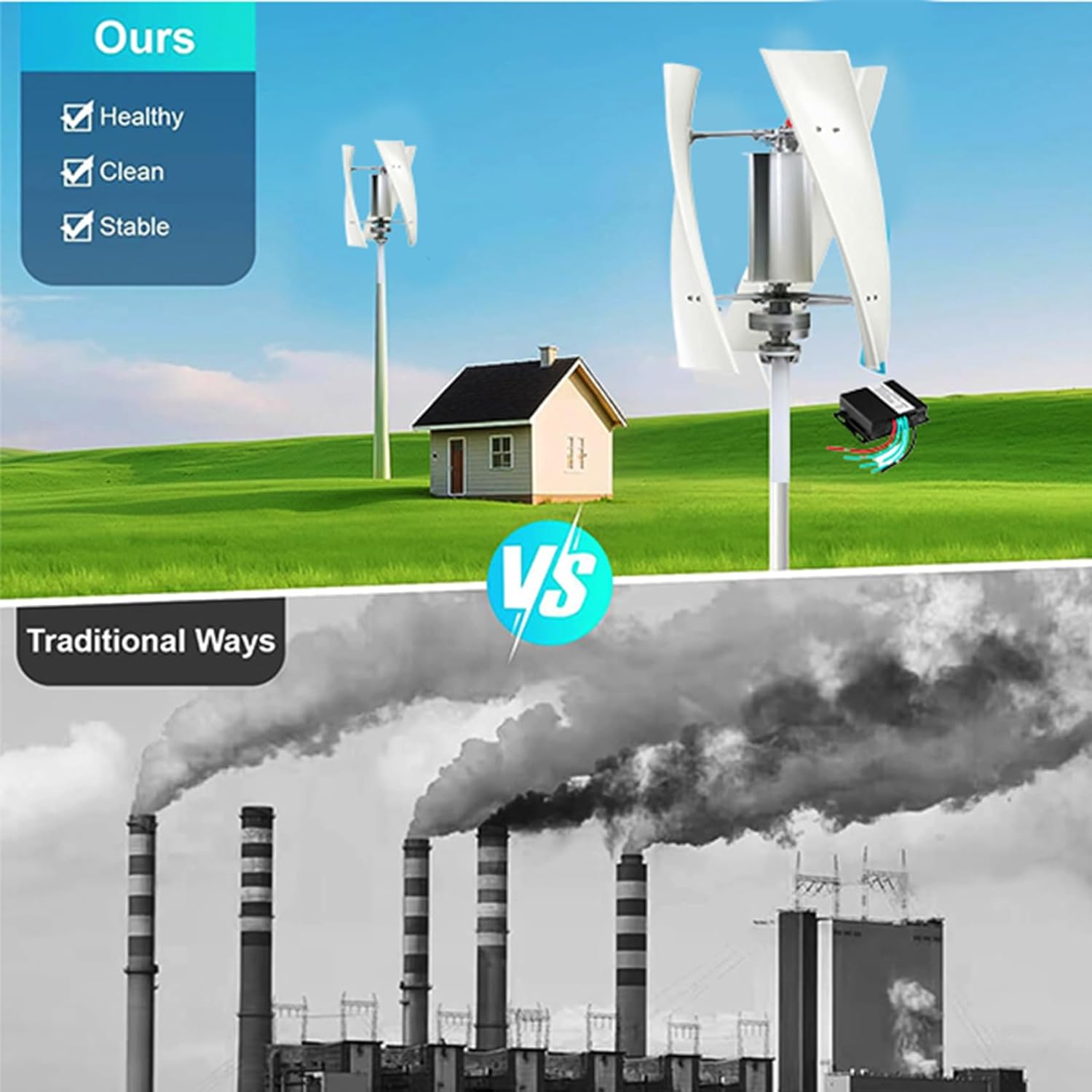  12V 24V 48V 4000W-6000W Vertical Axis Wind Power Turbine Generator, Low RPM Wind Turbines Generator Vertical Windmill with MPPT Controller for Home Farm