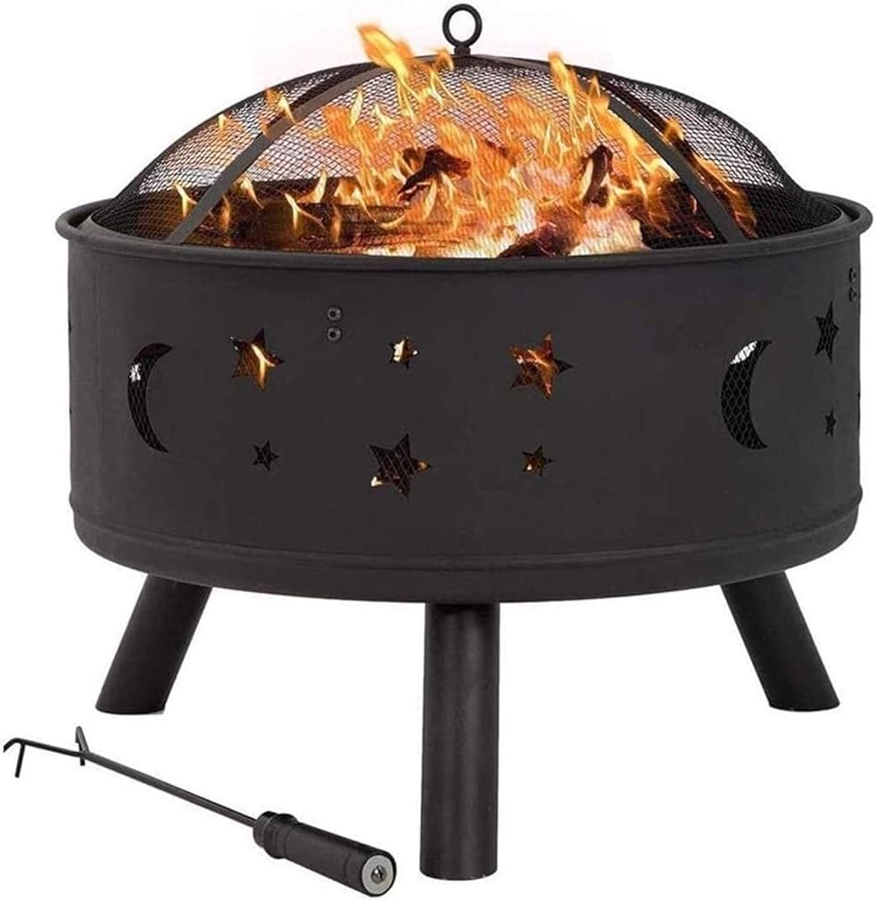 Fire Pits Outdoor Wood Burning Outdoor Fire Pit Bowl, 24 Inches Diameter Wood Burning Steel Fire Patio & Backyard Firepit for Outside with BBQ Grills with Cover BBQ Cooking for Outside