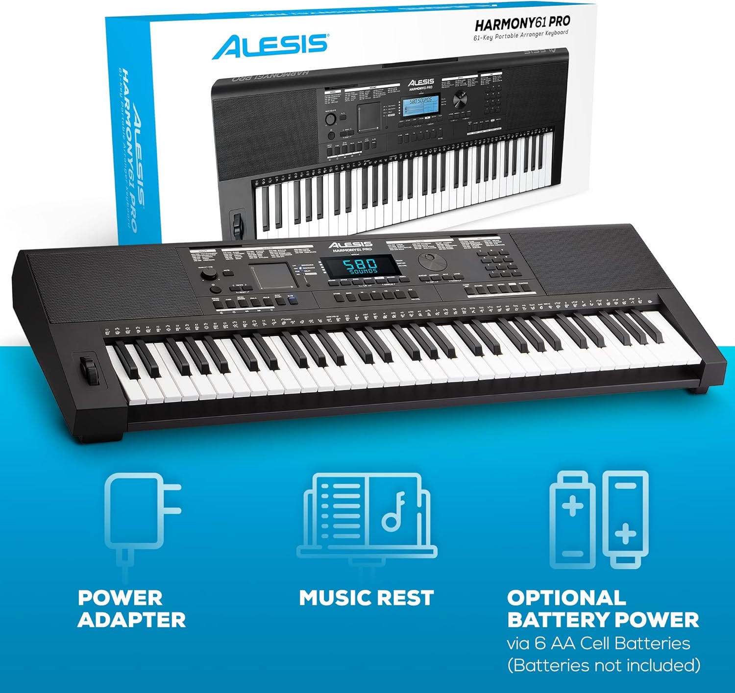 Alesis Harmony 61 Pro - 61 Key Keyboard Piano with Adjustable Touch Response, USB Midi, 580 Sounds, X/Y Performance Touchpad with DJ-Style FX