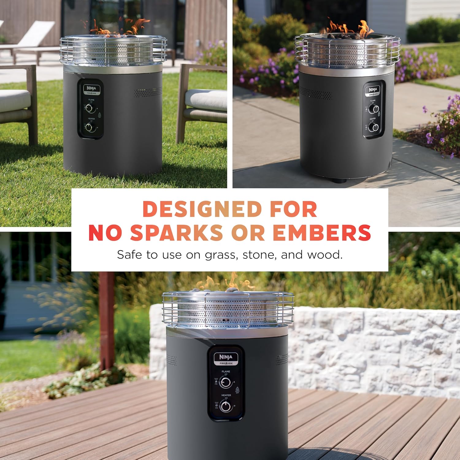 Ninja |Fireside360™ | Outdoor Heater & Fire Pit | 3 Modes: Flame, Heat, Flame & Heat | Portable for Patio, Deck, Camping, Beach | Easy Control Flames & Heat | Push to Start Ignition | Black | OF101AMZ