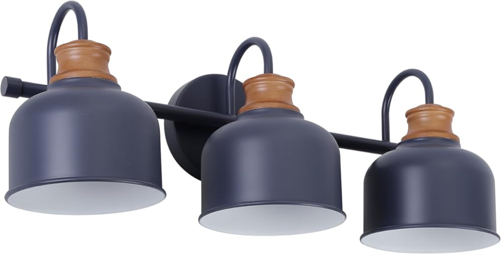 3-Light Vanity Light Fixture – Industrial Dark Blue Wall Sconce with Metal Shades, Ideal for Bathroom, Bedroom, Kitchen, Living Room, and Hallway