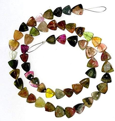 watermelon tourmaline smooth beads, triangle shaped beads, 6 mm - 8 mm, 14 inch strand