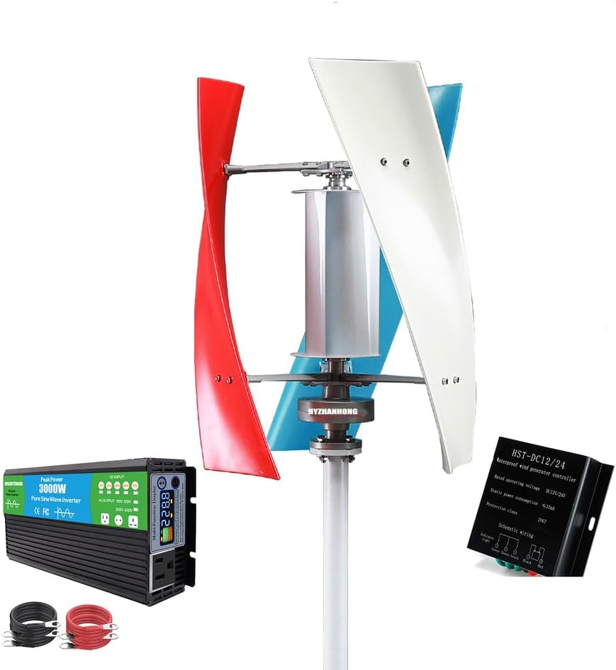 12v,HYZHANHONG 12000W Low Noise Vertical Wind Turbine, 24V 48V220V Magnetic Portable Levitation Upright Wind Generator for Home Ship(With 3000W Inverter)