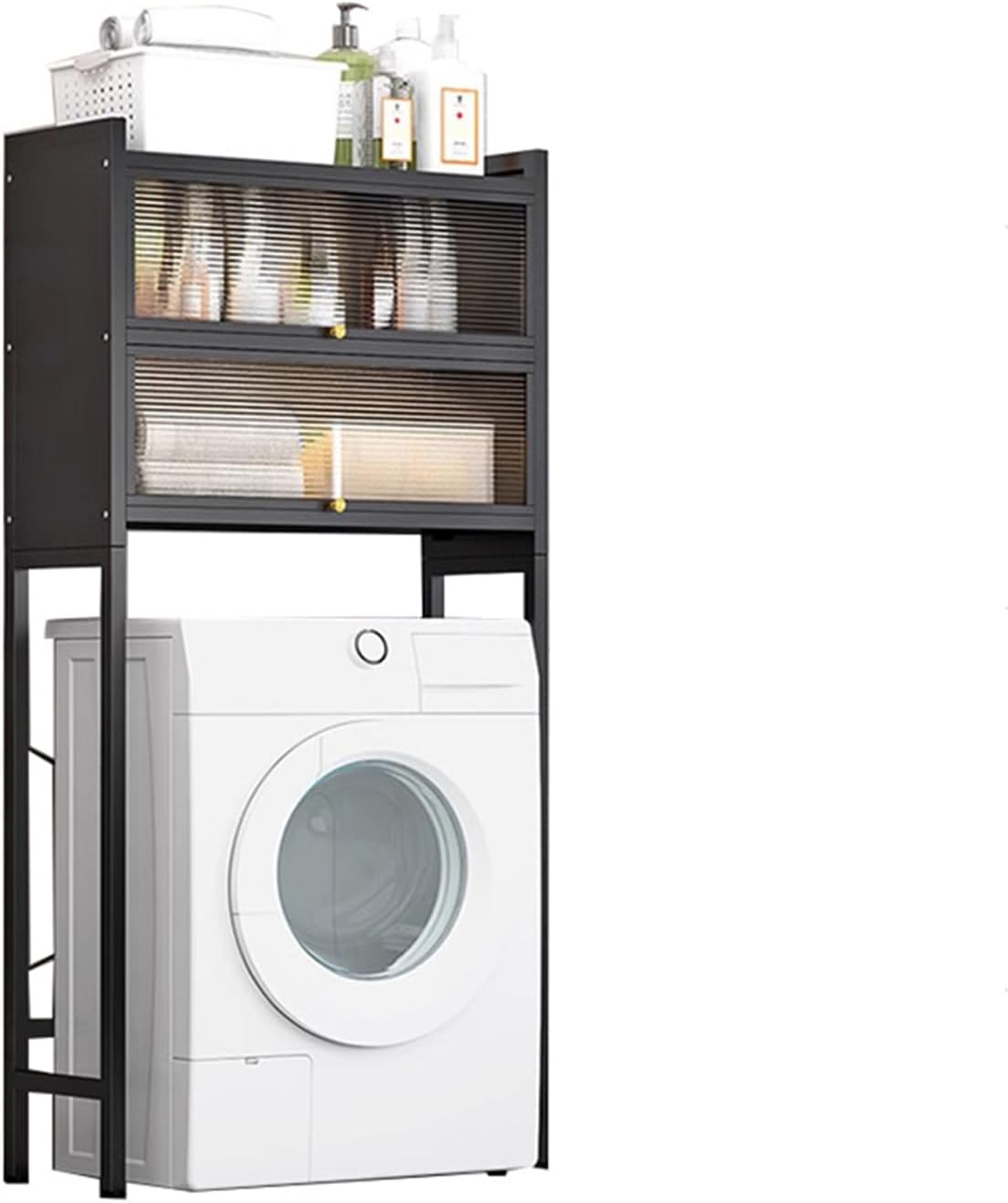 3-Tier Washing Machine Cabinet Drum Washing Machine Storage Rack Over The Washer and Dryer Storage Shelf, with Adjustable Feet(Black)