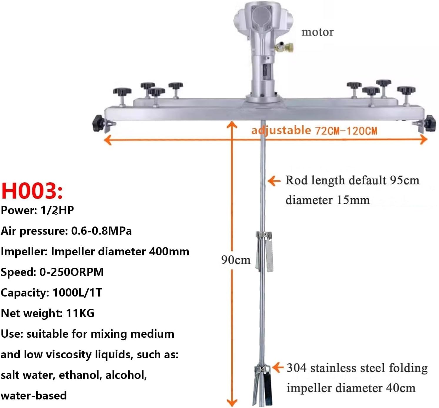 IBC Air Agitator, Pneumatic 1 Ton Tank Mixer Machine, 1/2HP 3/4HP 1HP Pneumatic Paint Mixer, Paint Stirring Machine, Bracket Air Agitators, Paint Mixing Equipment for Ink Dissolver(H003)